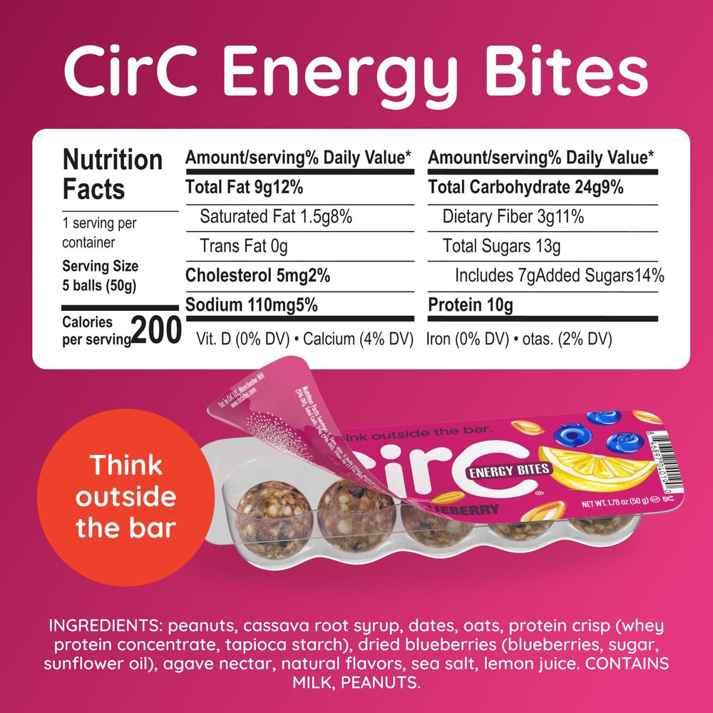 CirC Energy Bites lemon-blueberry close-up texture.