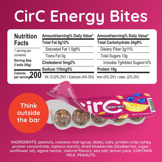 CirC Energy Bites lemon-blueberry close-up texture.