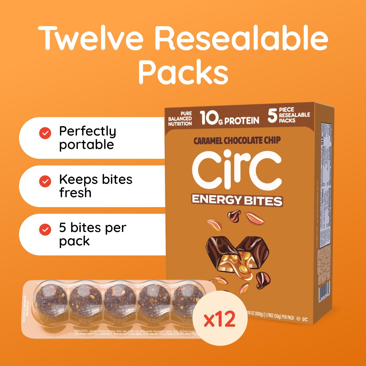 CirC Energy Bites on-the-go snack pack, ideal for school or work use.