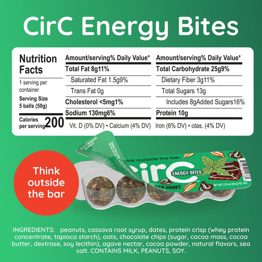 CirC Energy Bites portable 5-pack highlights convenient on-the-go snack.