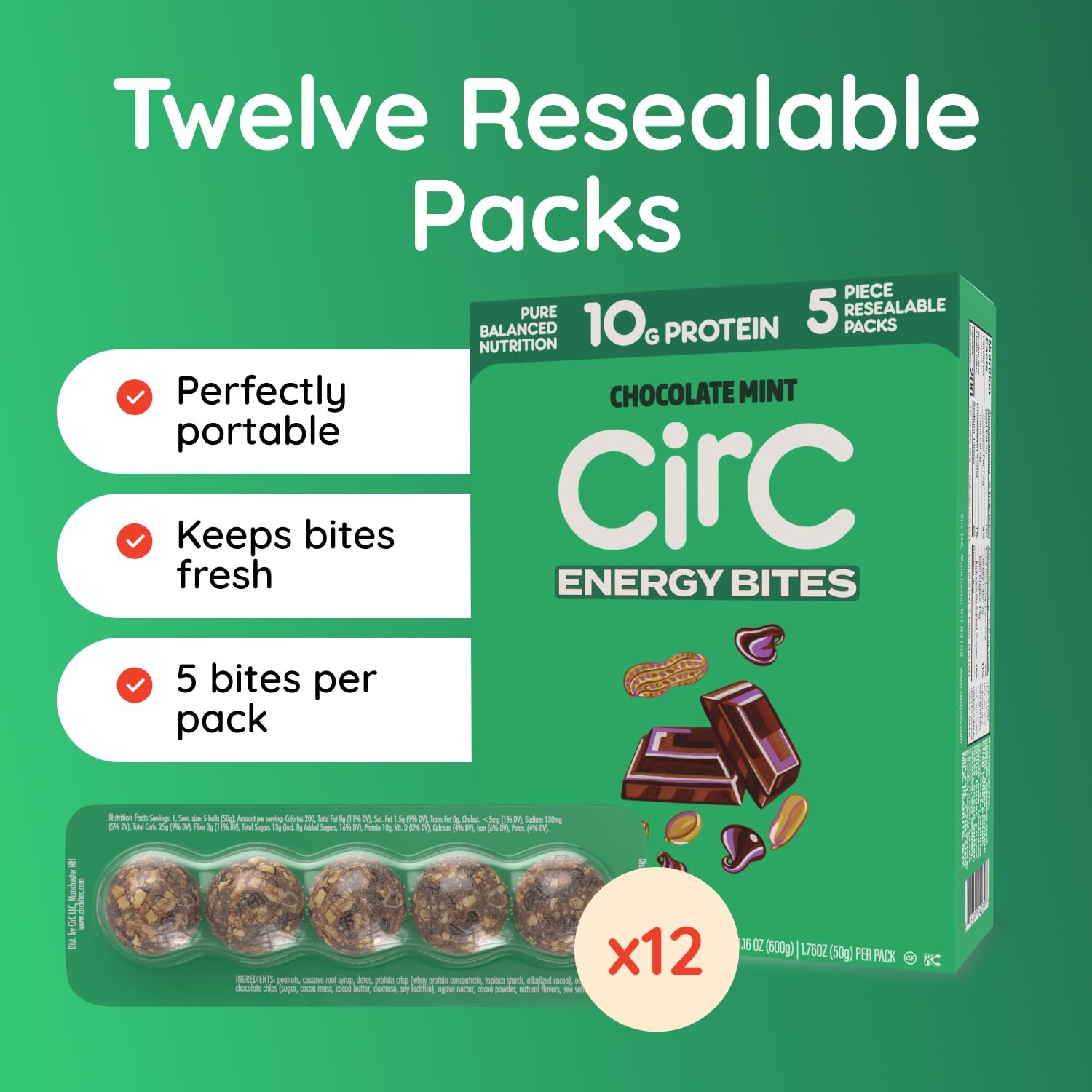 CirC Energy Bites resealable tray keeps bites fresh between uses.