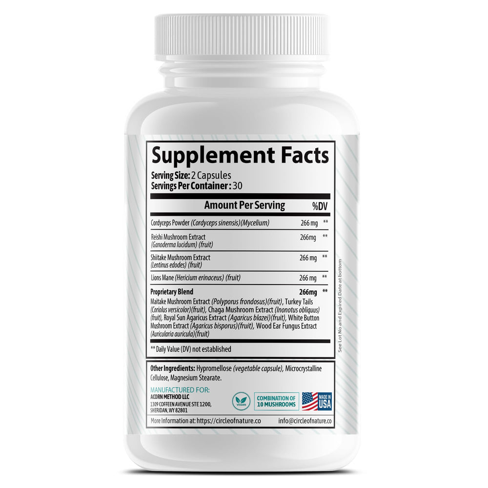 Circle of Nature Brain Booster USA-made stamp on label.