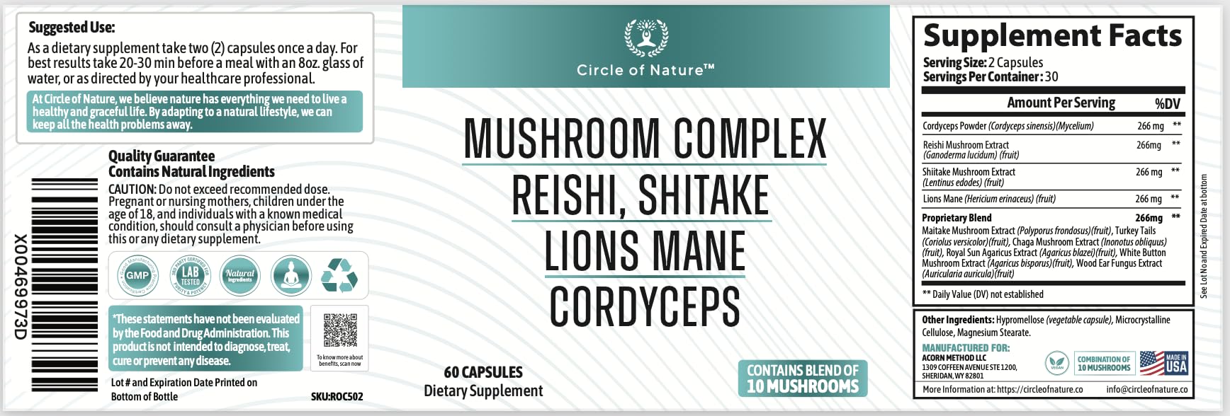 Circle of Nature Brain Booster mushroom blend ingredients showcase diverse mushrooms.