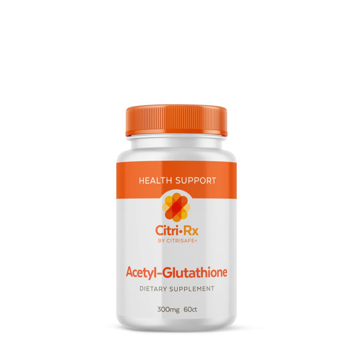 CitriRx Acetyl Glutathione 300mg bottle highlights premium formulation and dosage.