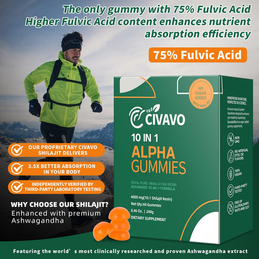 Civavo shilajit gummies close-up of orange soft chews for daily vitality.