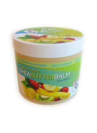 CJ's BUTTer Monkey Farts 12oz tub, versatile balm for dry skin and diaper care.