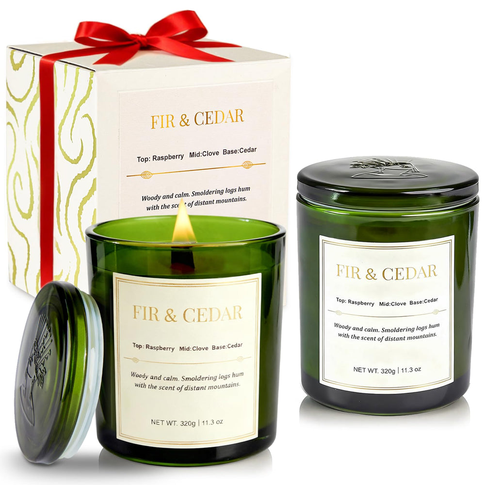 CJVIUS 2-pack wood wick candles in balsam fir for cozy winter ambiance