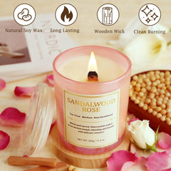 CJVIUS sandalwood rose candle close-up showing warm, inviting aroma.