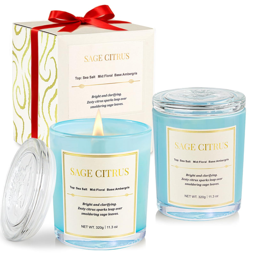 CJVIUS Sage Citrus wood wick candle with bright aroma and cozy crackle