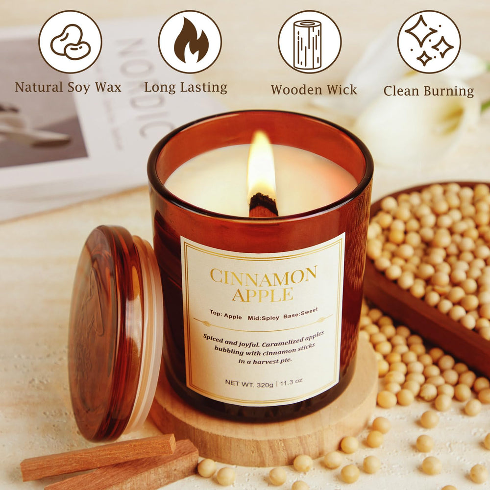 CJVIUS Wood wick candle crackling softly for cozy ambiance