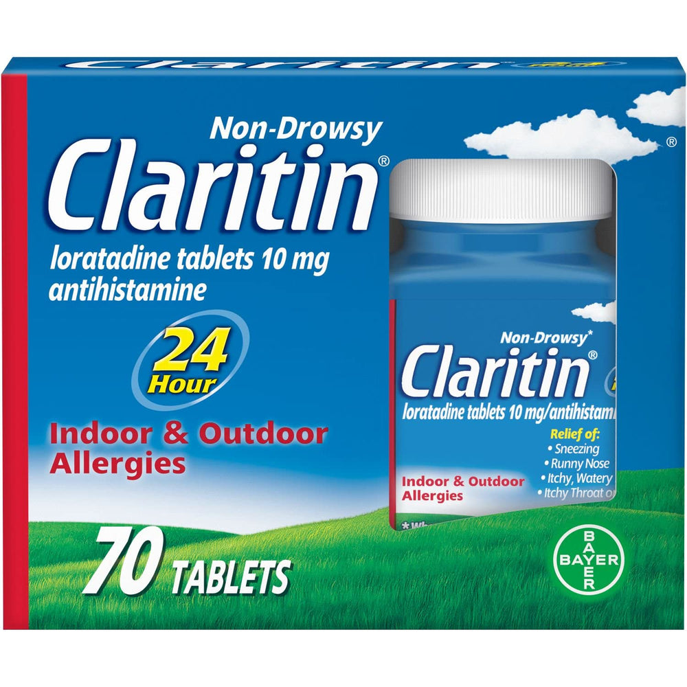 Claritin 24h non-drowsy tablet with packaging for all-day allergy relief.