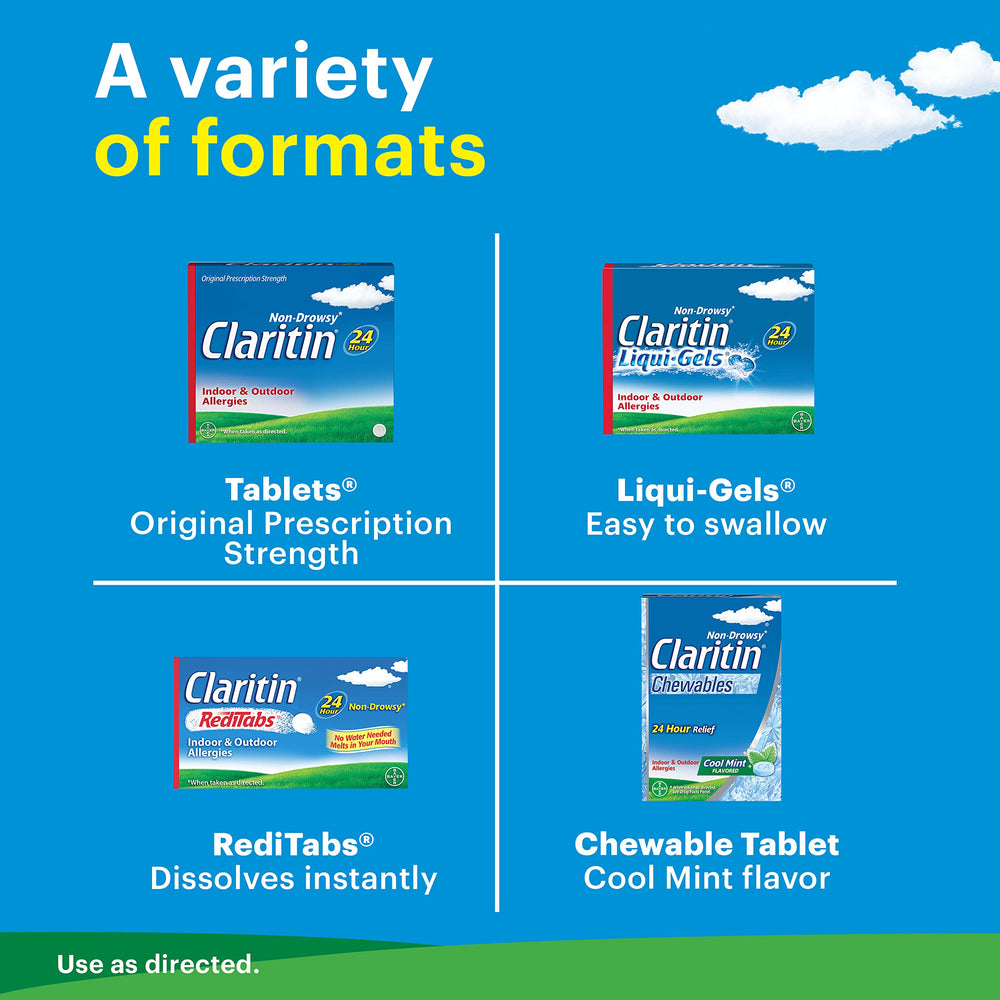 Adults and teens use Claritin for daytime allergy relief in this visual.