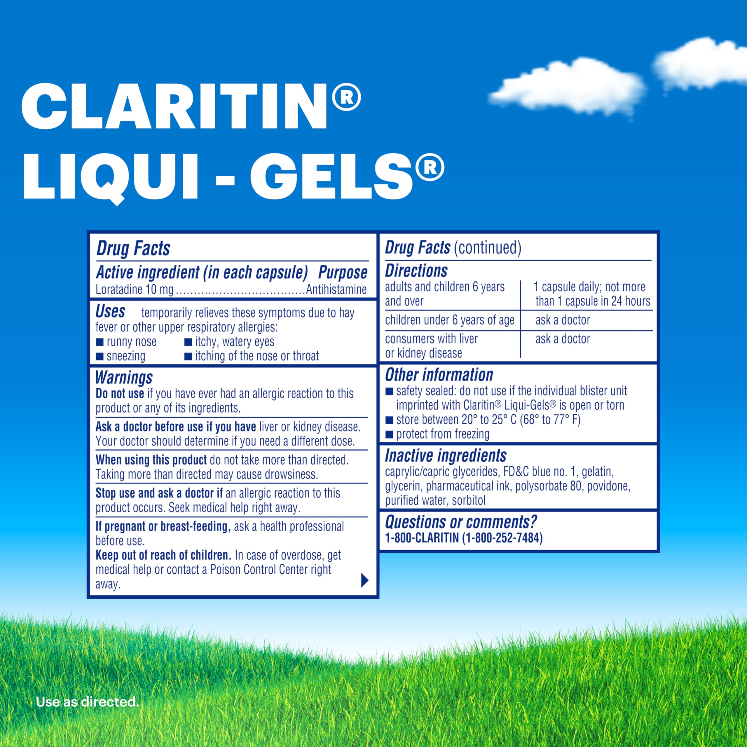 Claritin brand doctor-recommended badge implies trusted non-drowsy antihistamine