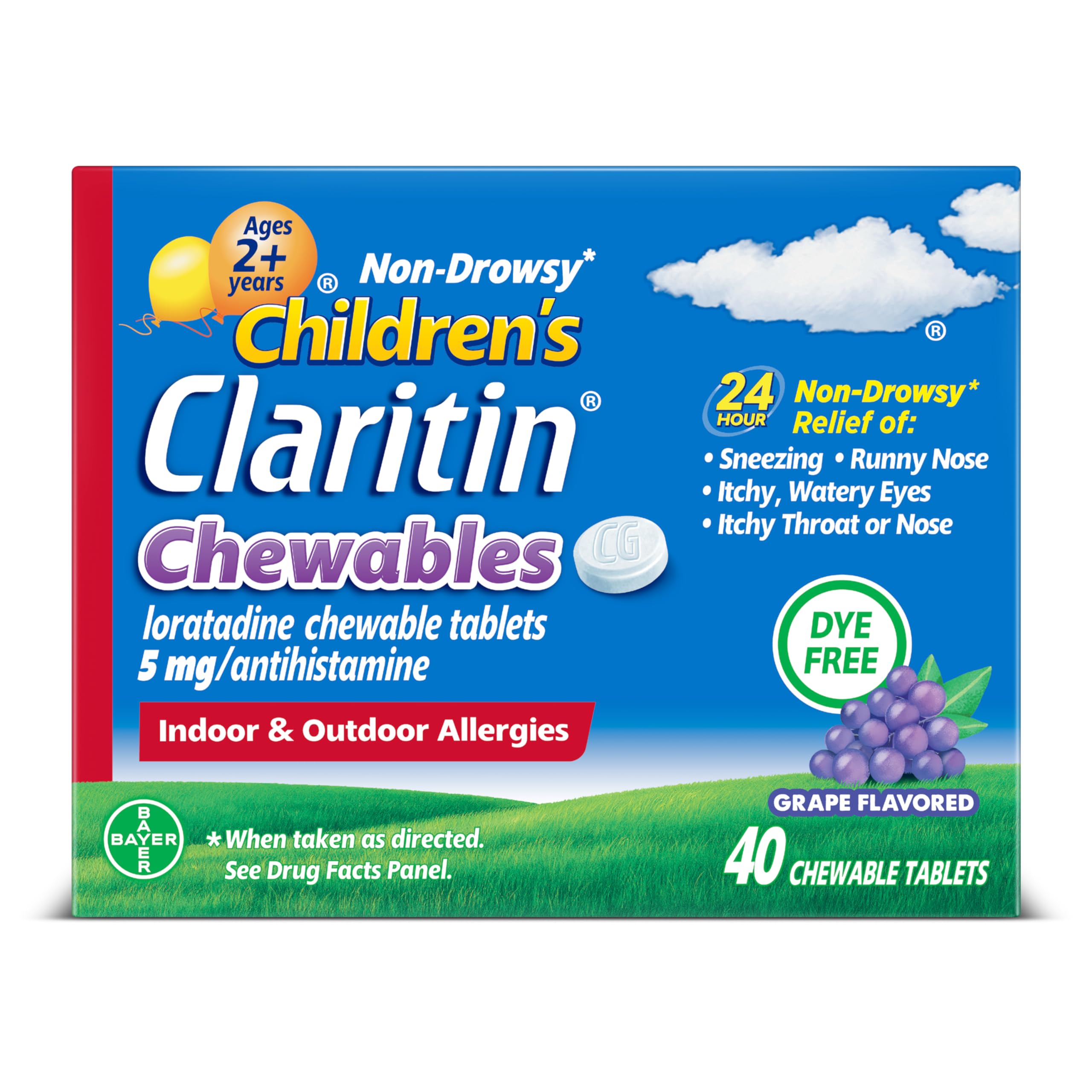 Claritin Children's chewables grape tablets for 24-hour relief