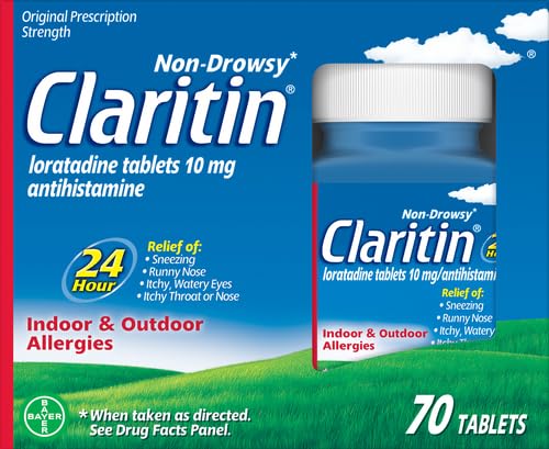 Close-up of Claritin loratadine 10 mg tablet for daytime allergy relief.