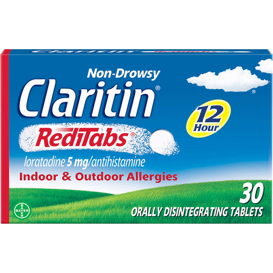 Claritin RediTabs deliver 12-hour non-drowsy allergy relief on each visual.