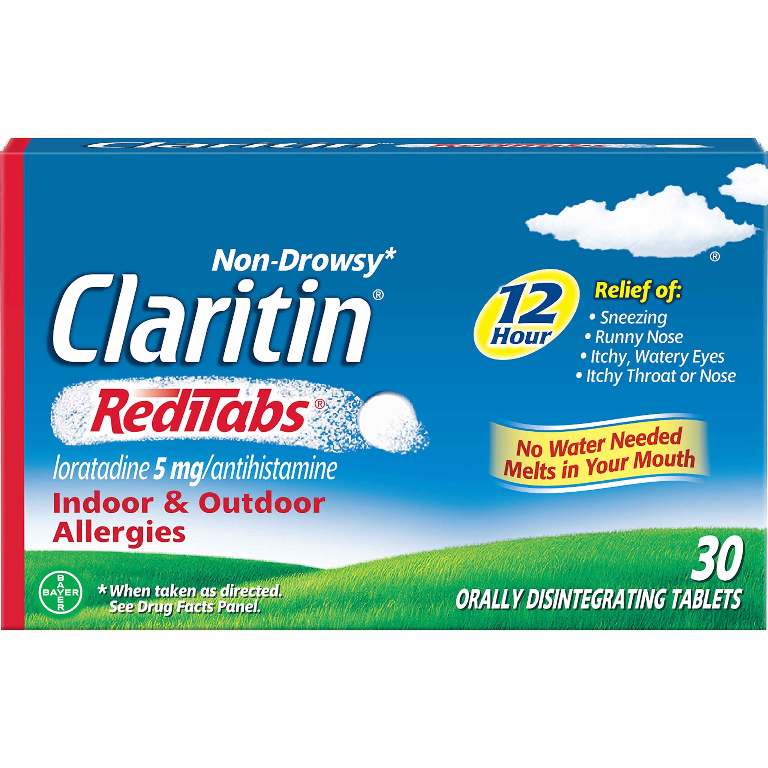 Close-up of Claritin tablet dissolving in the mouth for convenience.
