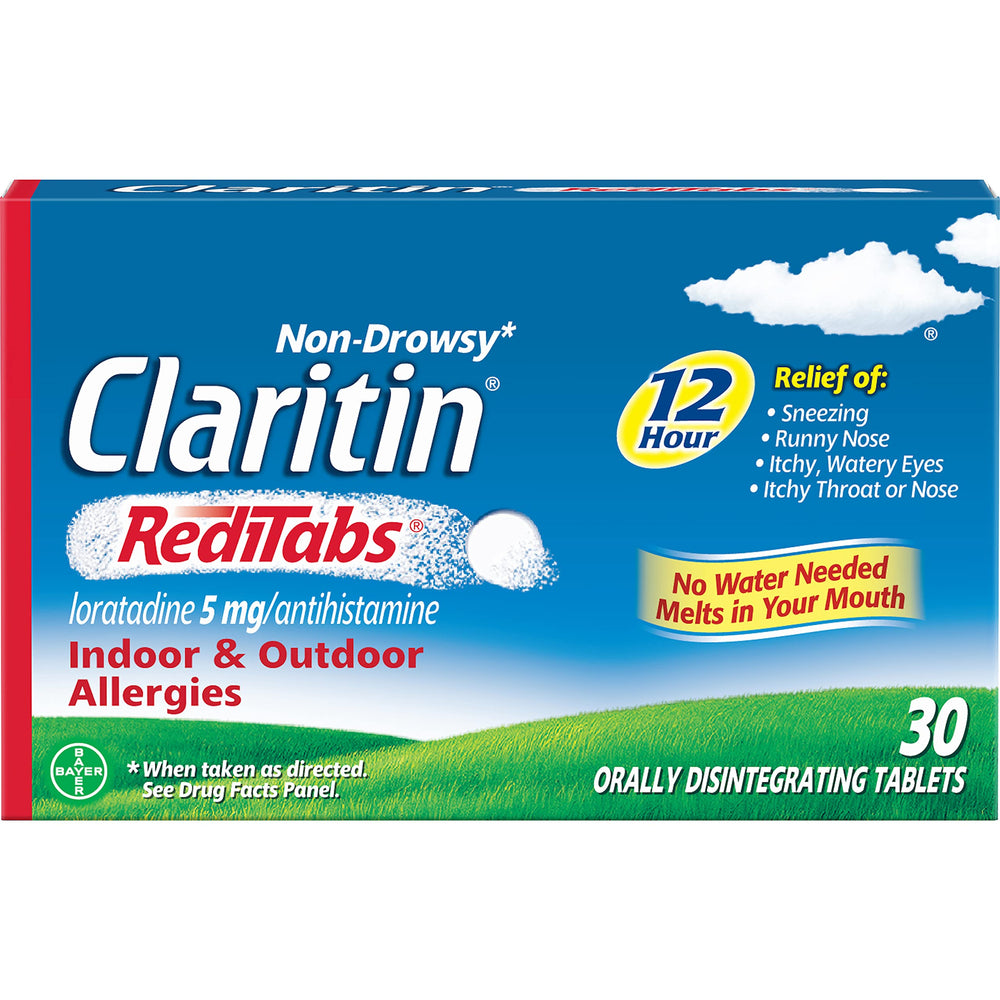 Close-up of Claritin tablet dissolving in the mouth for convenience.