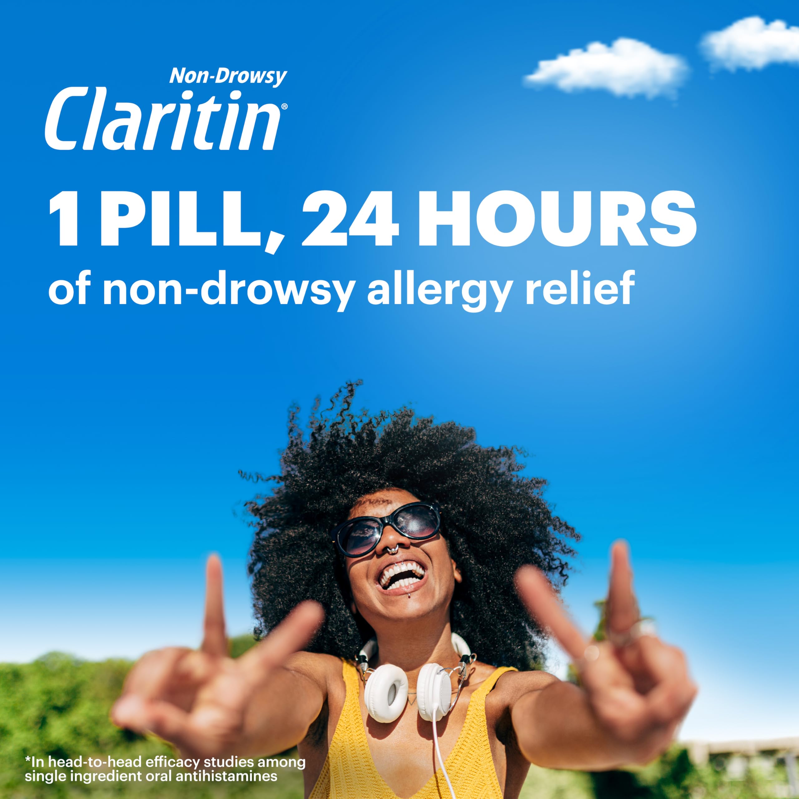 Claritin tablet in blister pack highlights compact non-prescription relief