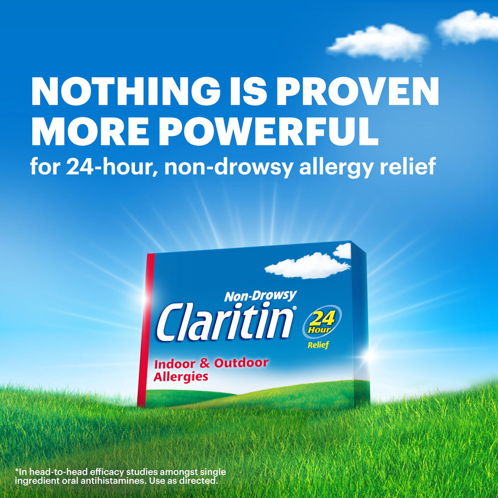 Claritin tablet out of blister demonstrates easy dosing for on-the-go control