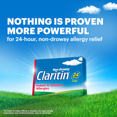 Claritin tablet out of blister demonstrates easy dosing for on-the-go control