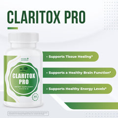 Claritox capsules closeup highlighting antioxidant-rich formula for daily vitality.