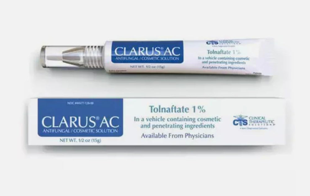 Clars AC-Antifungal Solution bottle pour shows a clear, quick-drying formula for easy daily use.