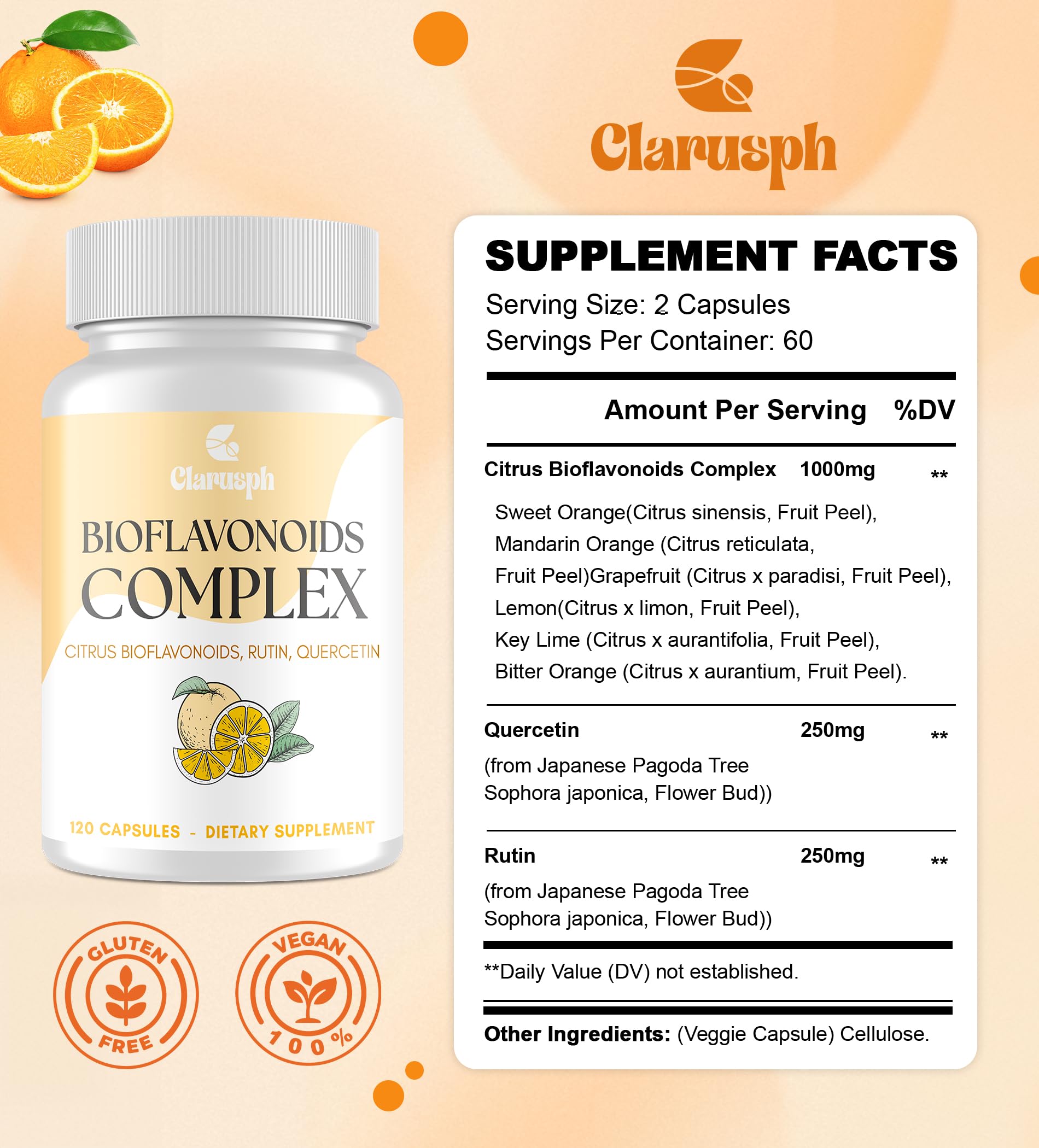 Clarusph daily two-capsule serving offers convenient wellness routine.