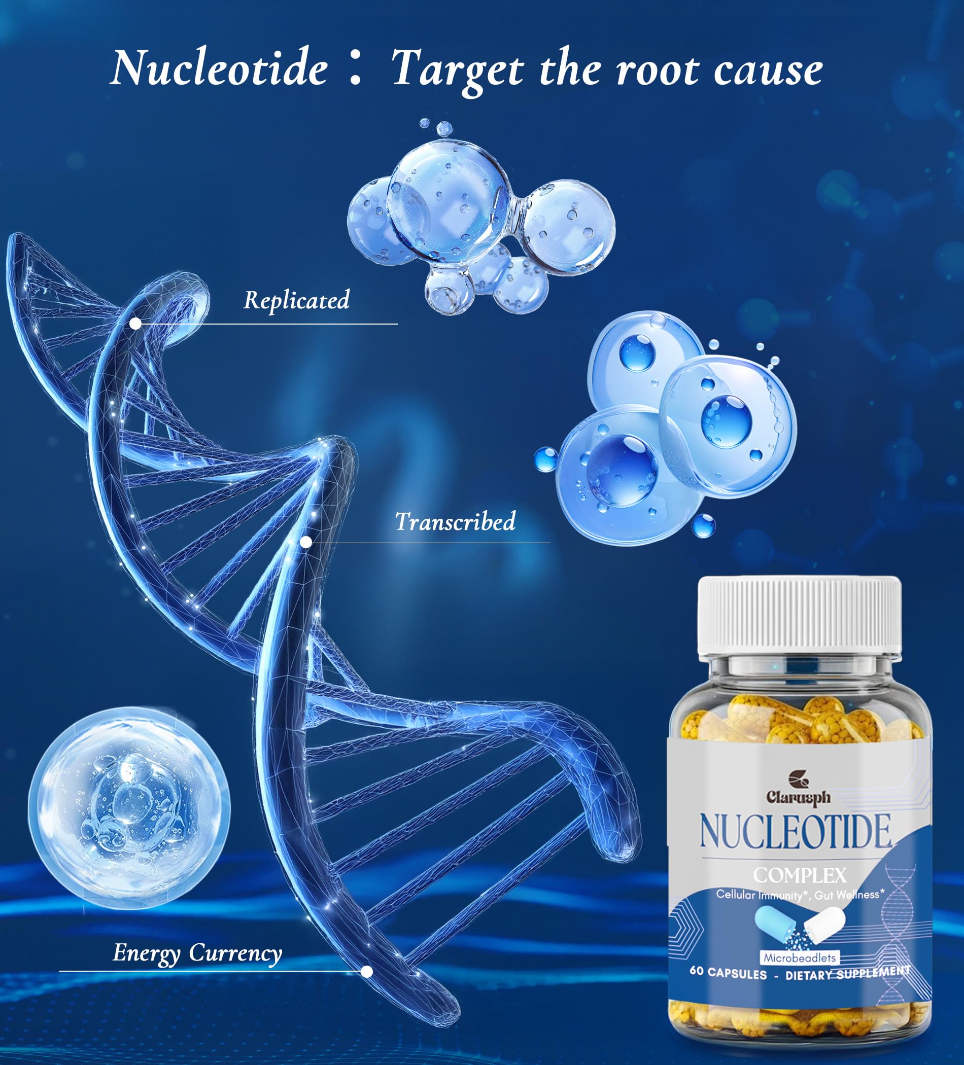 Clarusph Immunity label front highlighting 400 mg nucleotide blend for daily use