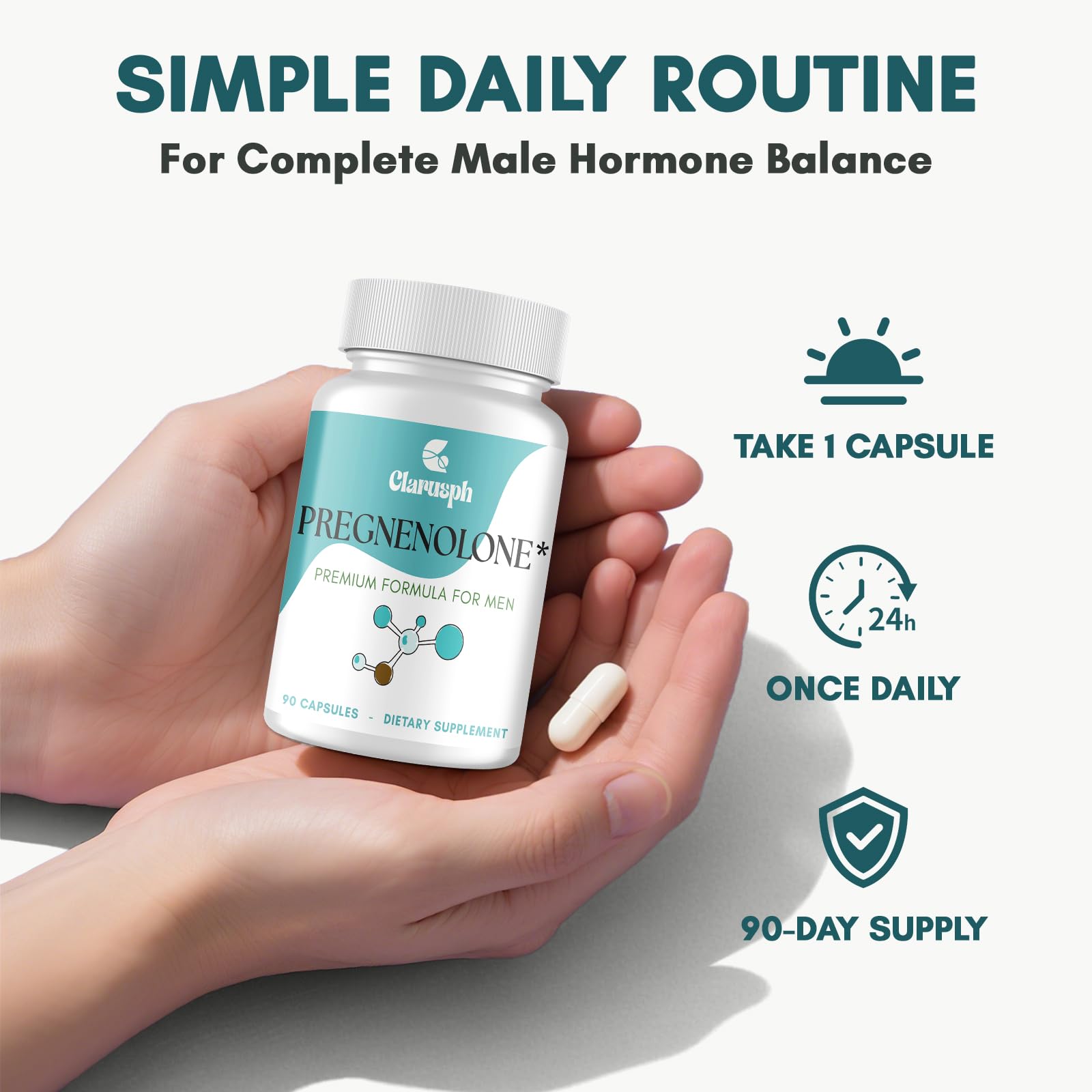 Clarusph pregnenolone 50mg and DHEA 25mg packaging in focus.
