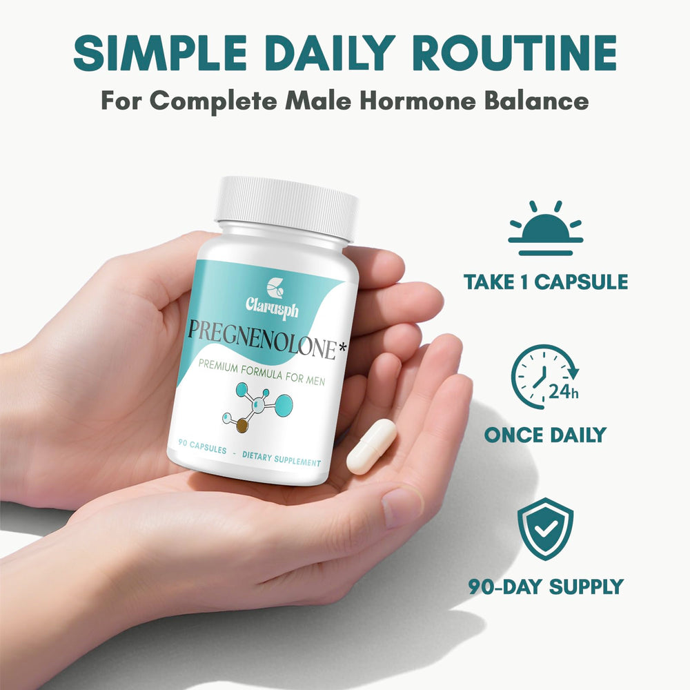 Clarusph pregnenolone 50mg and DHEA 25mg packaging in focus.