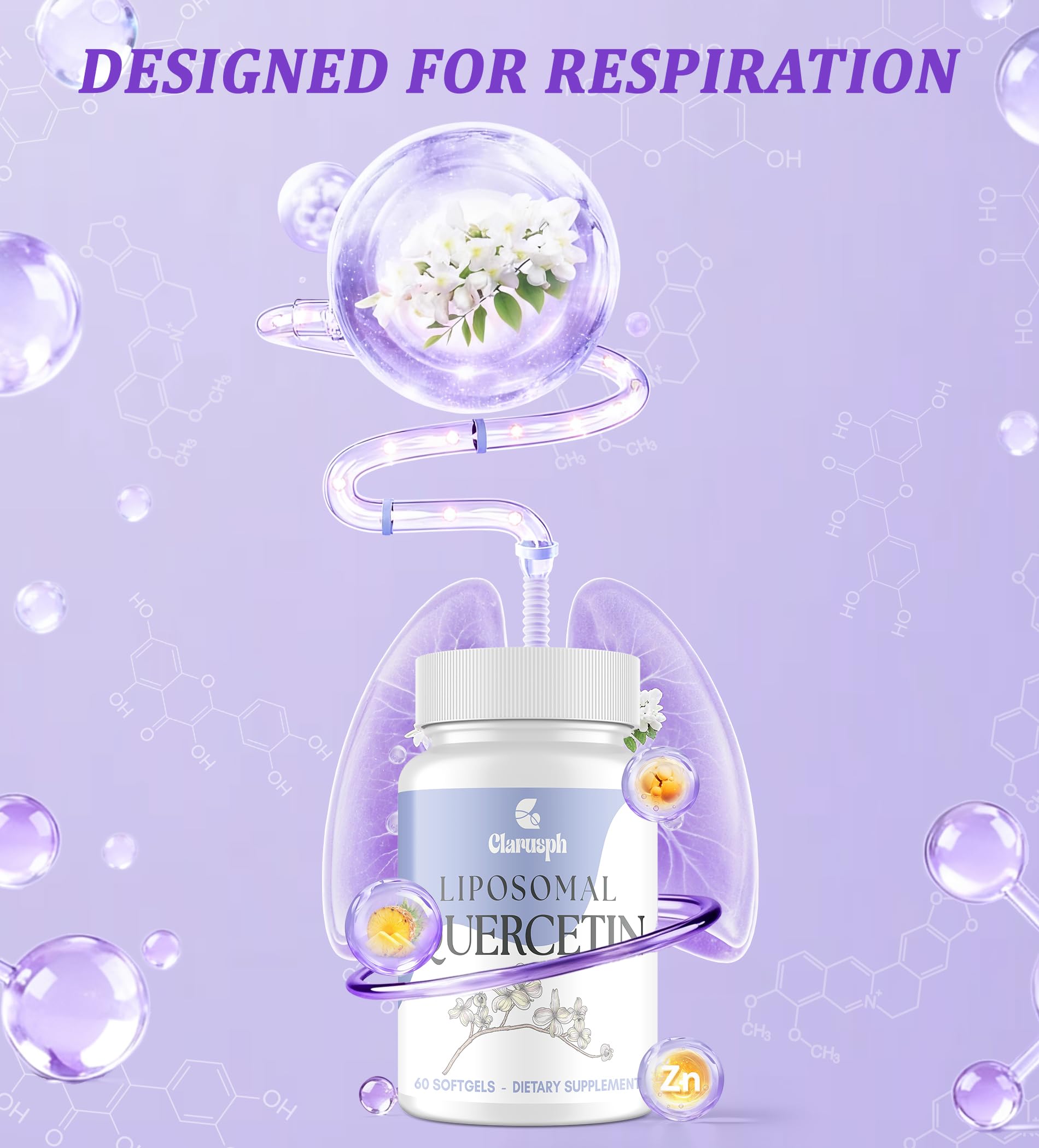 Clarusph Quercetin softgels closeup highlighting easy daily dosage.