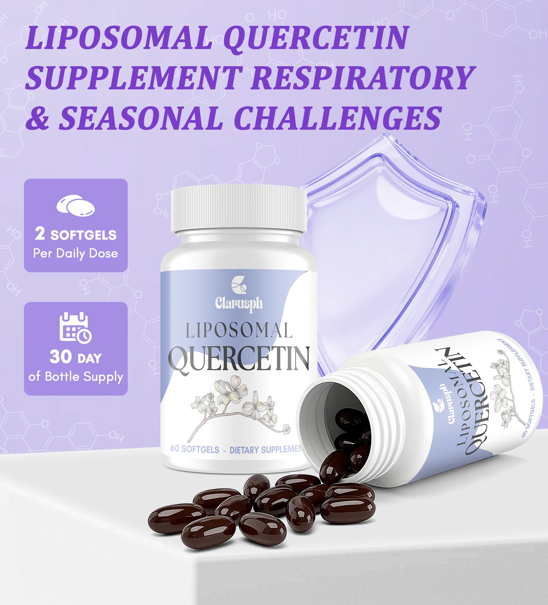 Clarusph Quercetin in-store display emphasizing respiratory support.