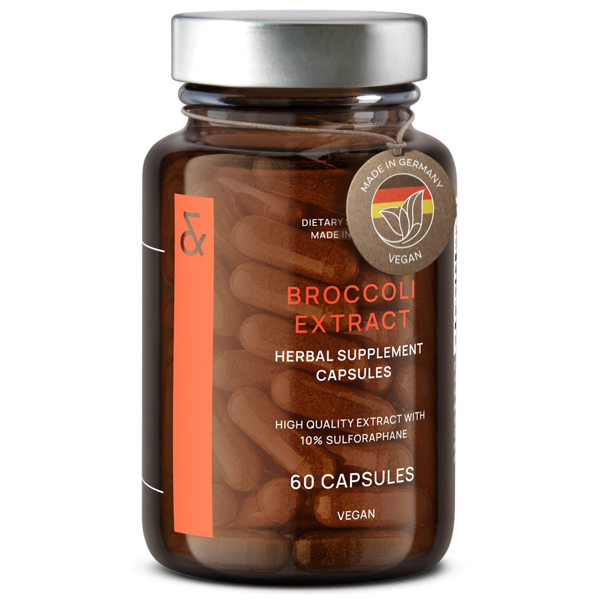 CLAV broccoli sprout extract capsules in a bottle highlighting antioxidant support.