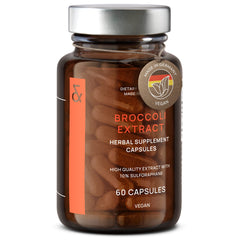 CLAV broccoli sprout extract capsules in a bottle highlighting antioxidant support.