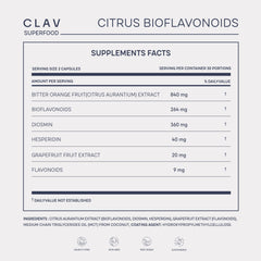 CLAV packaging art emphasizes bioflavonoids from citrus sources.