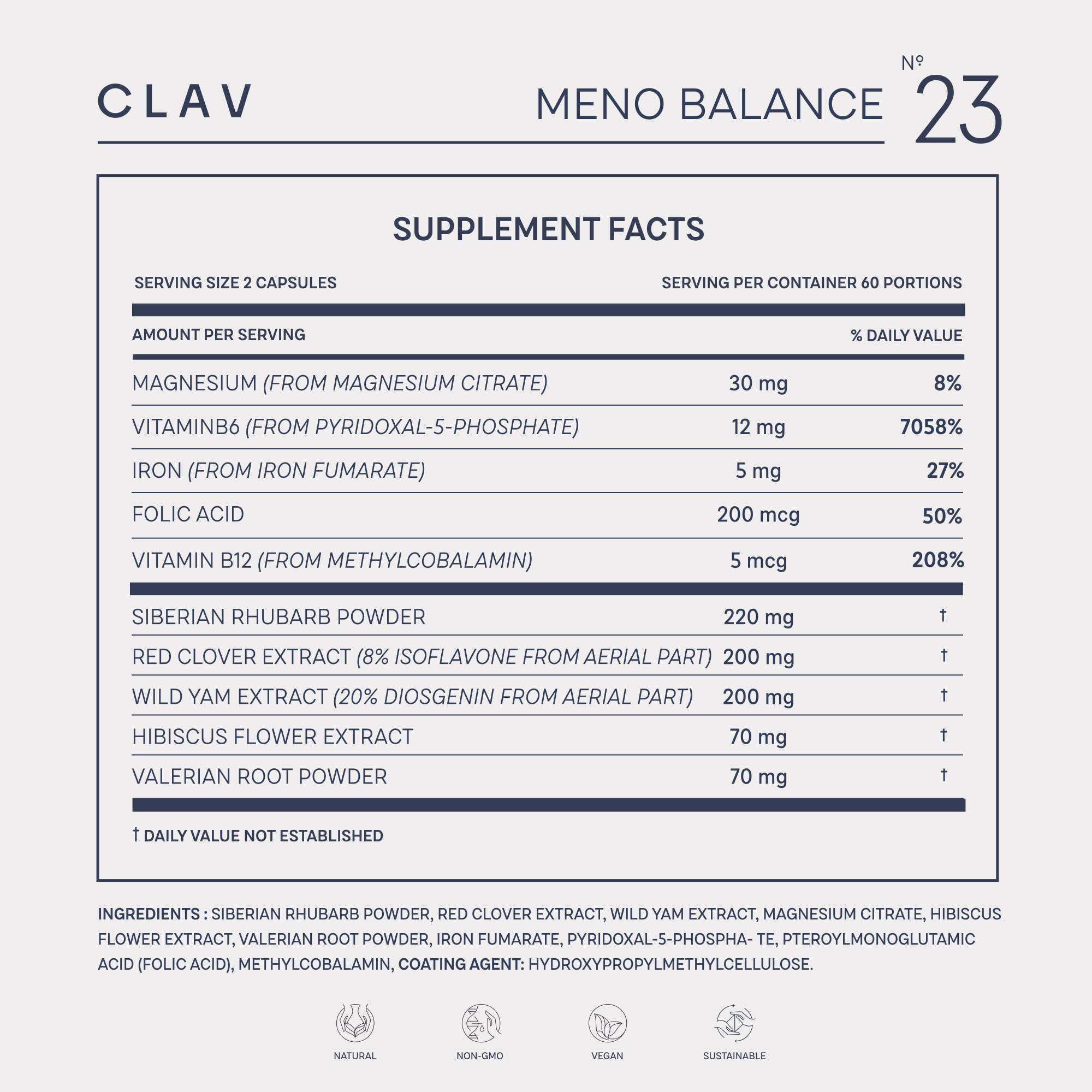 CLAV Meno Balance minerals icon, emphasizing iron and magnesium for energy metabolism.