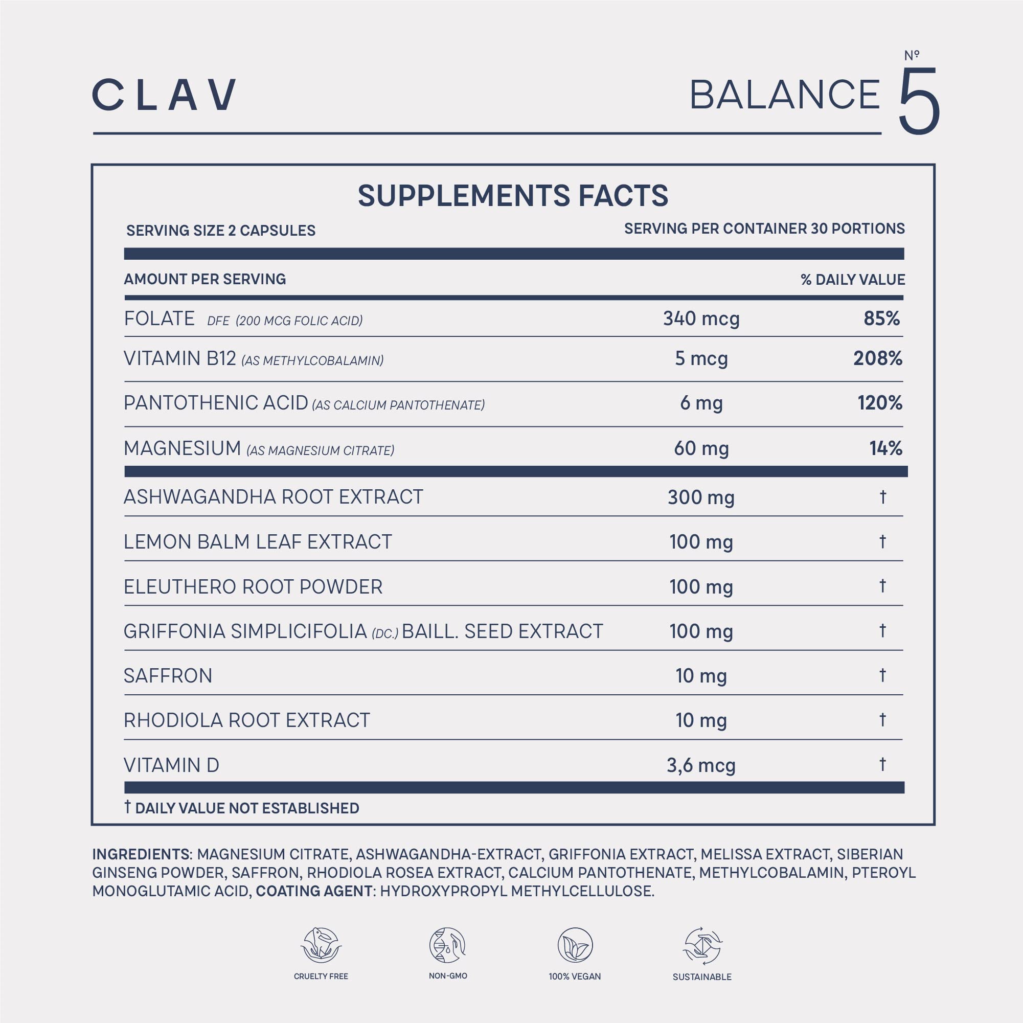 CLAV Mood Support packaging on shelf illustrating responsible manufacturing.