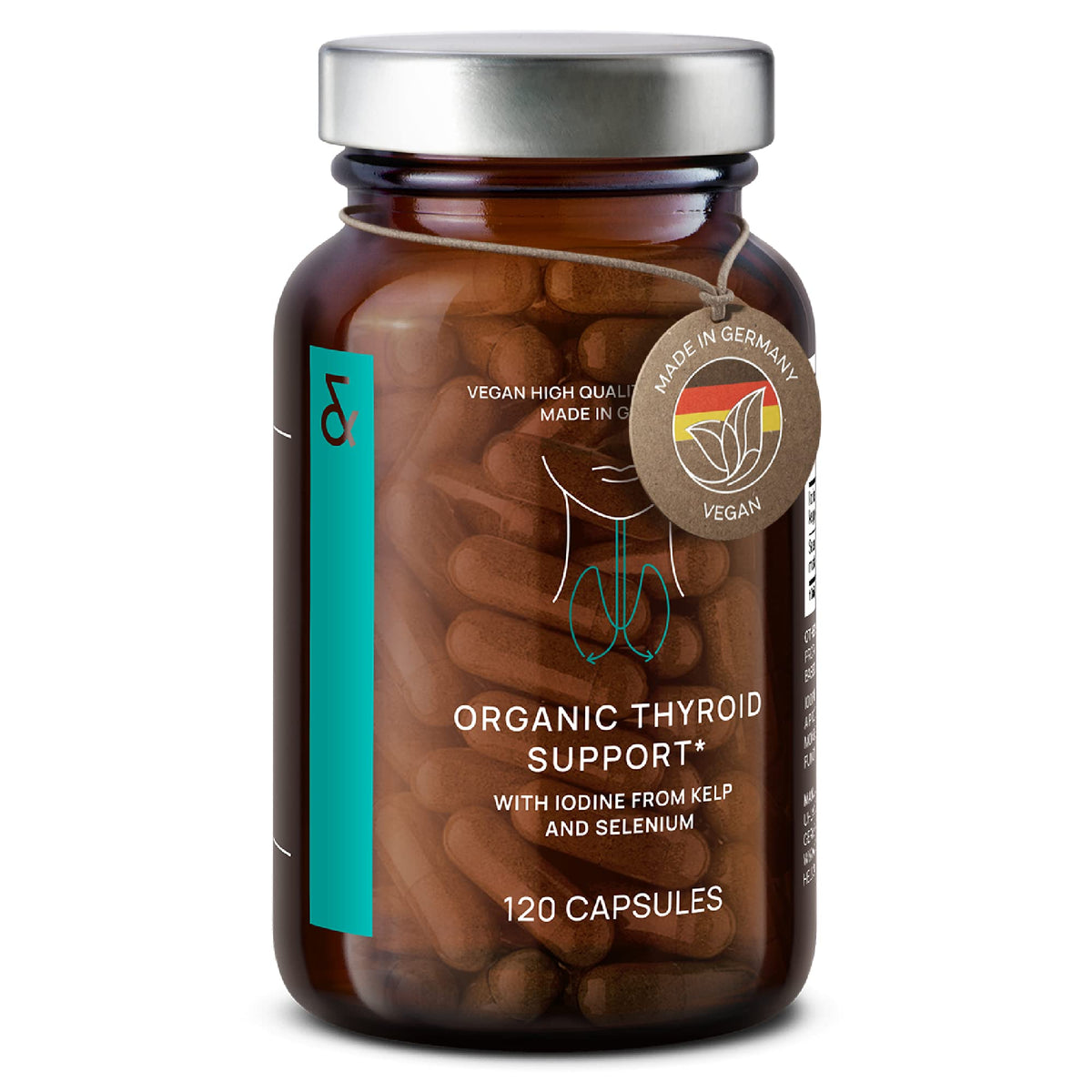 CLAV thyroid-support bottle label showing organic ingredients and potency