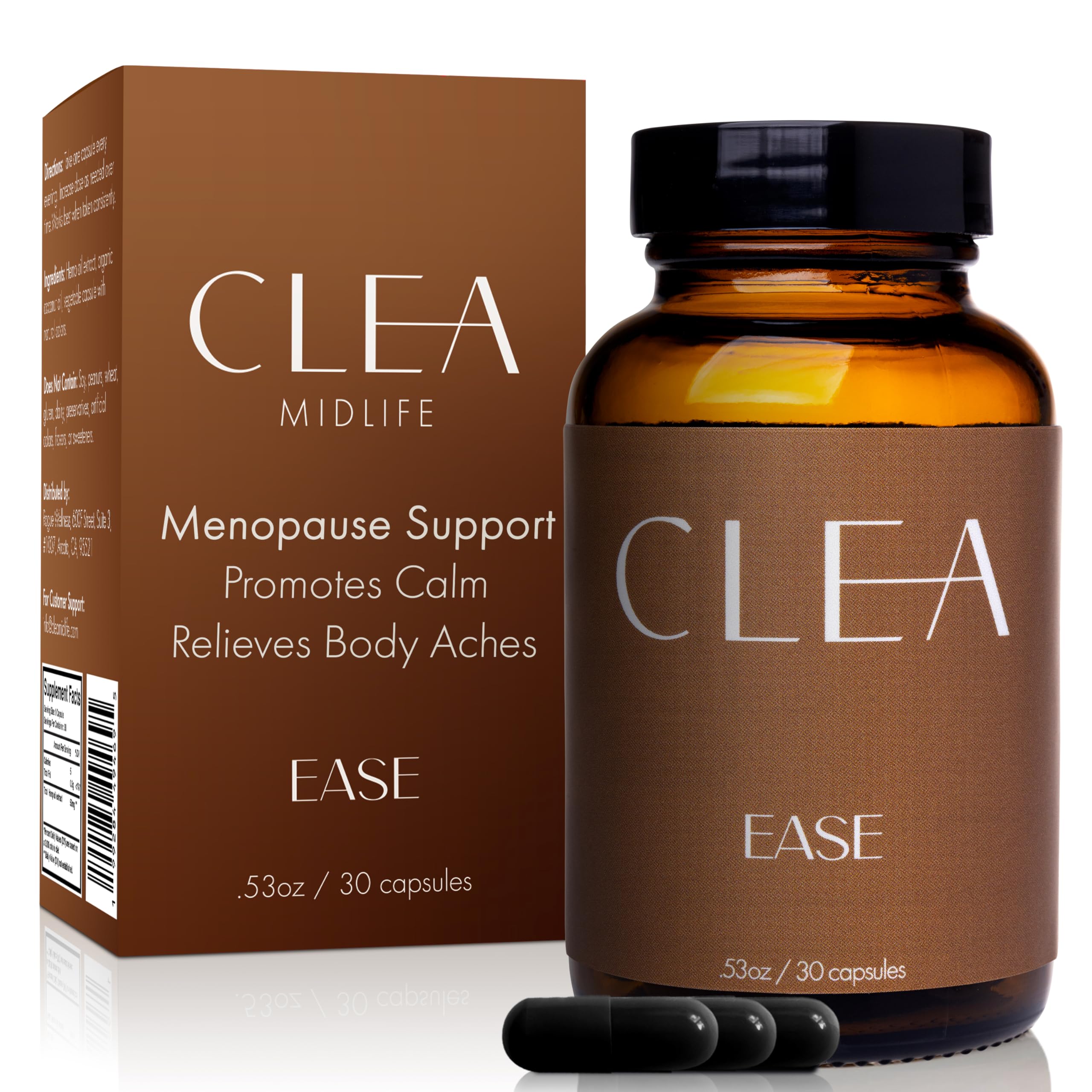 CLEA Midlife Ease bottle front for menopause mood support.