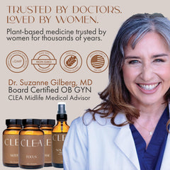 CLEA Midlife Focus bottle label closeup showing hemp oil content