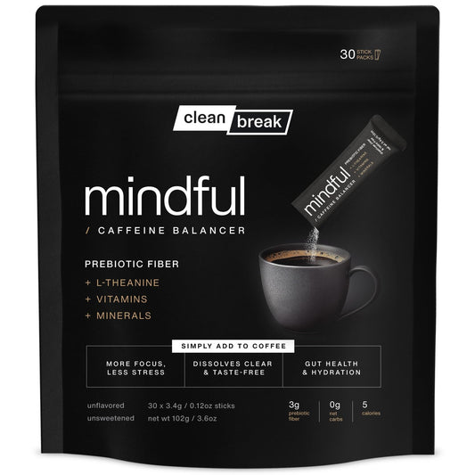Clean Break Mindful stick-pack front view for daily coffee ritual.