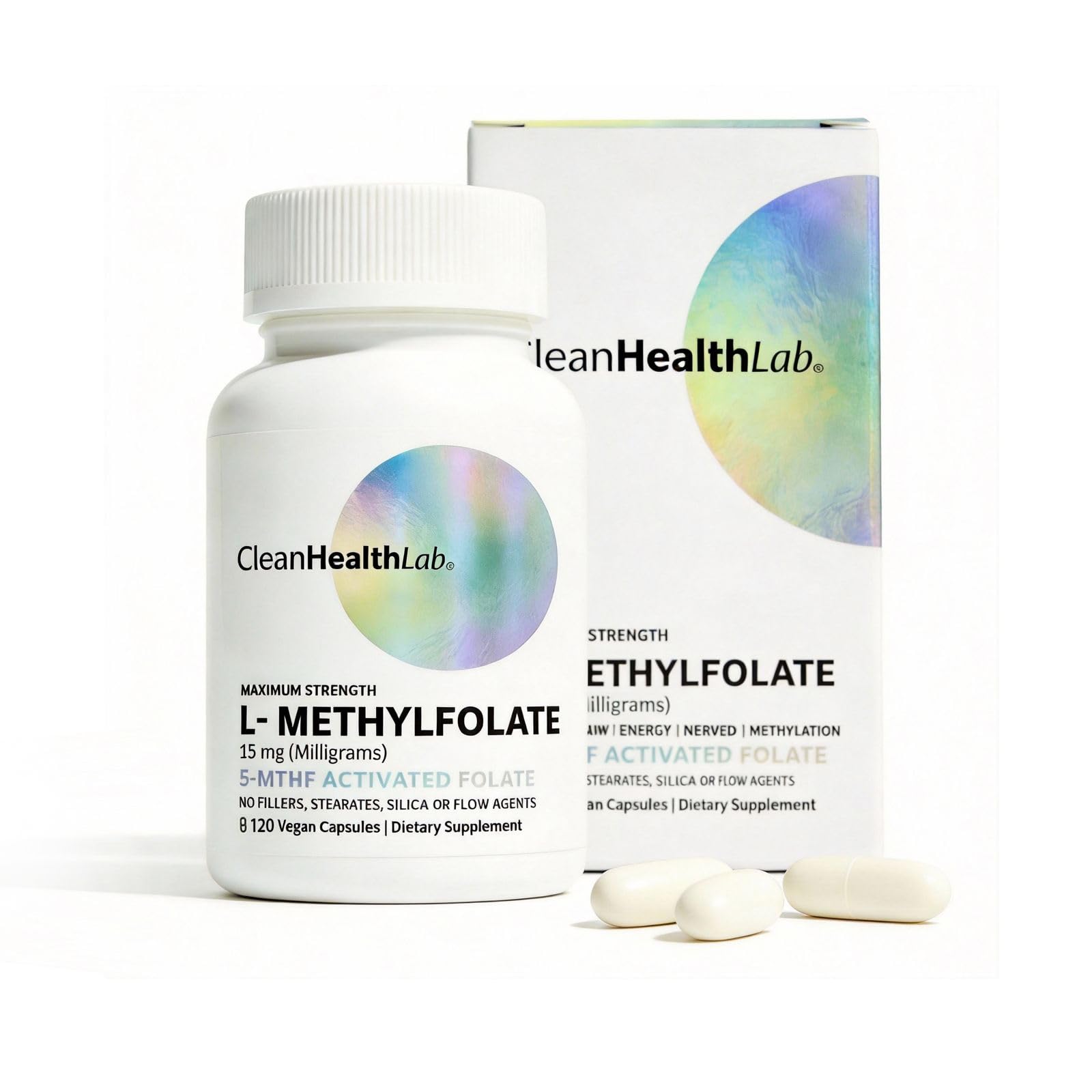 Clean Health Lab L-Methylfolate 15mg bottle highlighting high-potency brain-support supplement