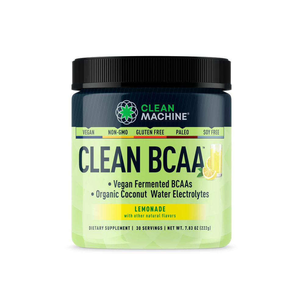 Clean Machine Clean BCAA Lemonade powder scoop for post-workout fueling.