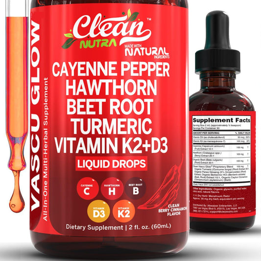 Clean Nutra Cayenne Pepper Drops bottle pour for everyday vitality.