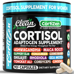Clean Nutra Cortisol bottle closeup showing daily vitality support