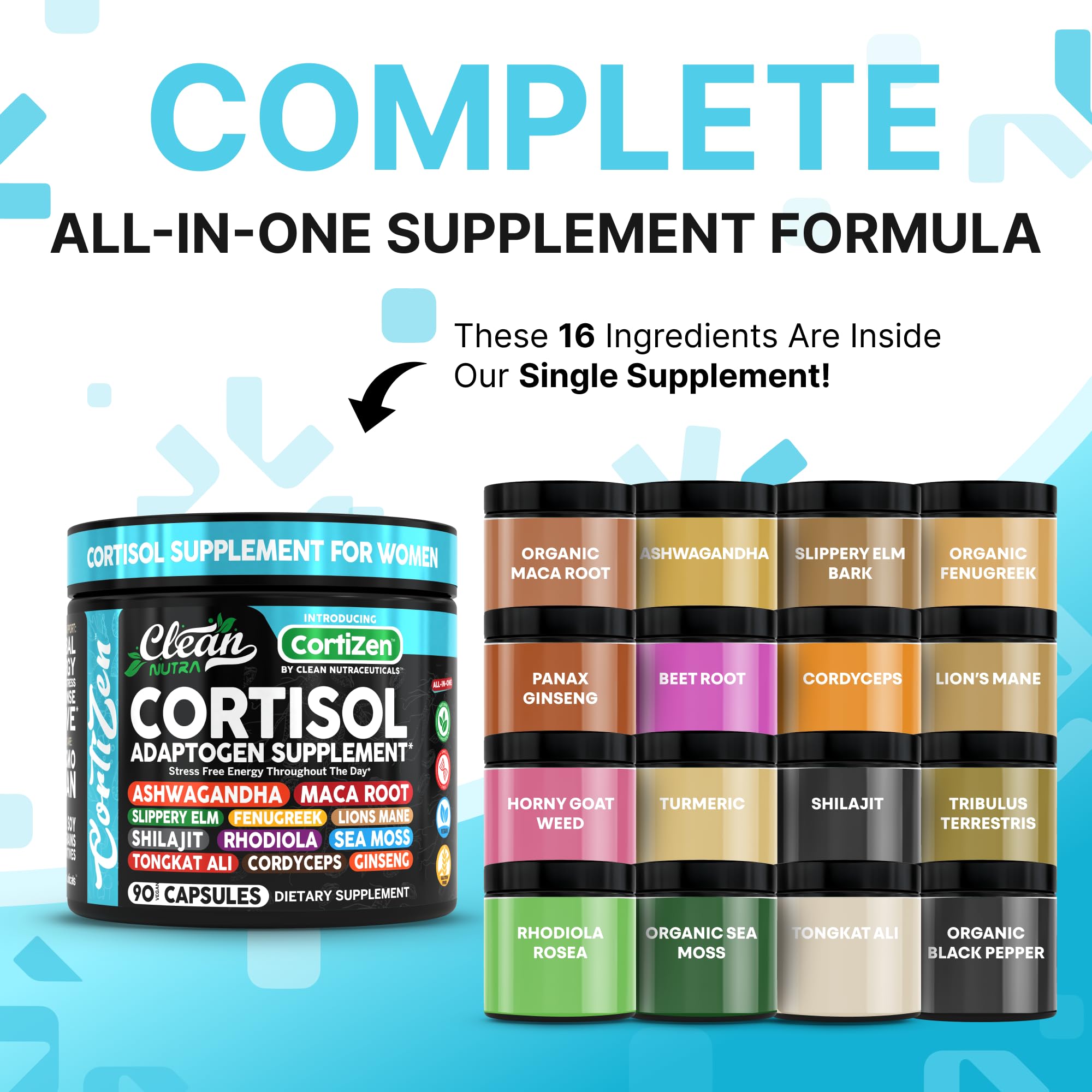 Clean Nutra Cortisol label view highlights the women's balance formula