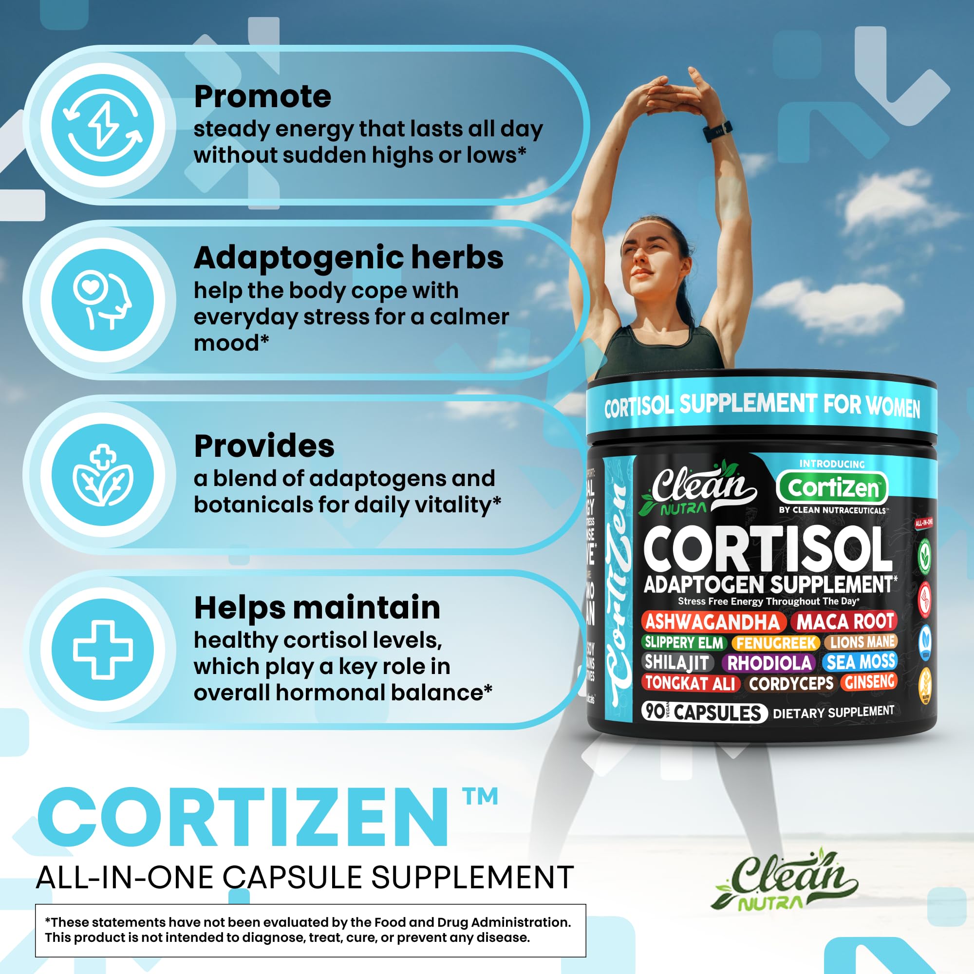 Clean Nutra Cortisol sea moss powder centerpiece for mineral nourishment