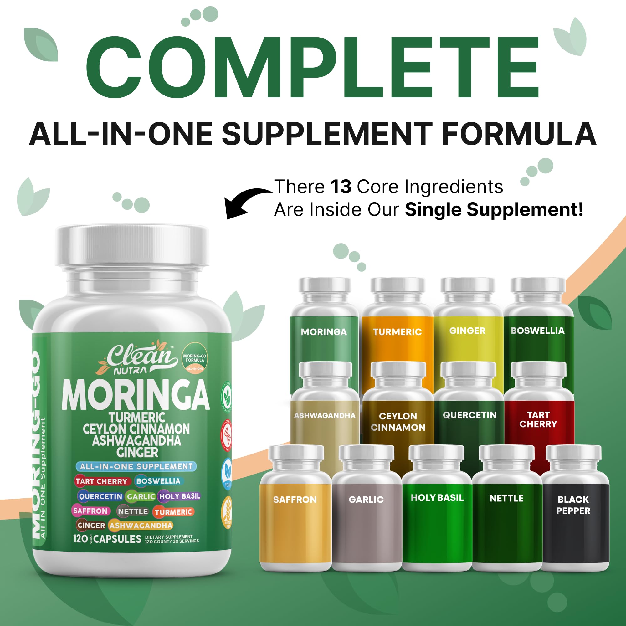 Clean Nutra Moring-Go capsules close-up highlights the easy-to-swallow dose