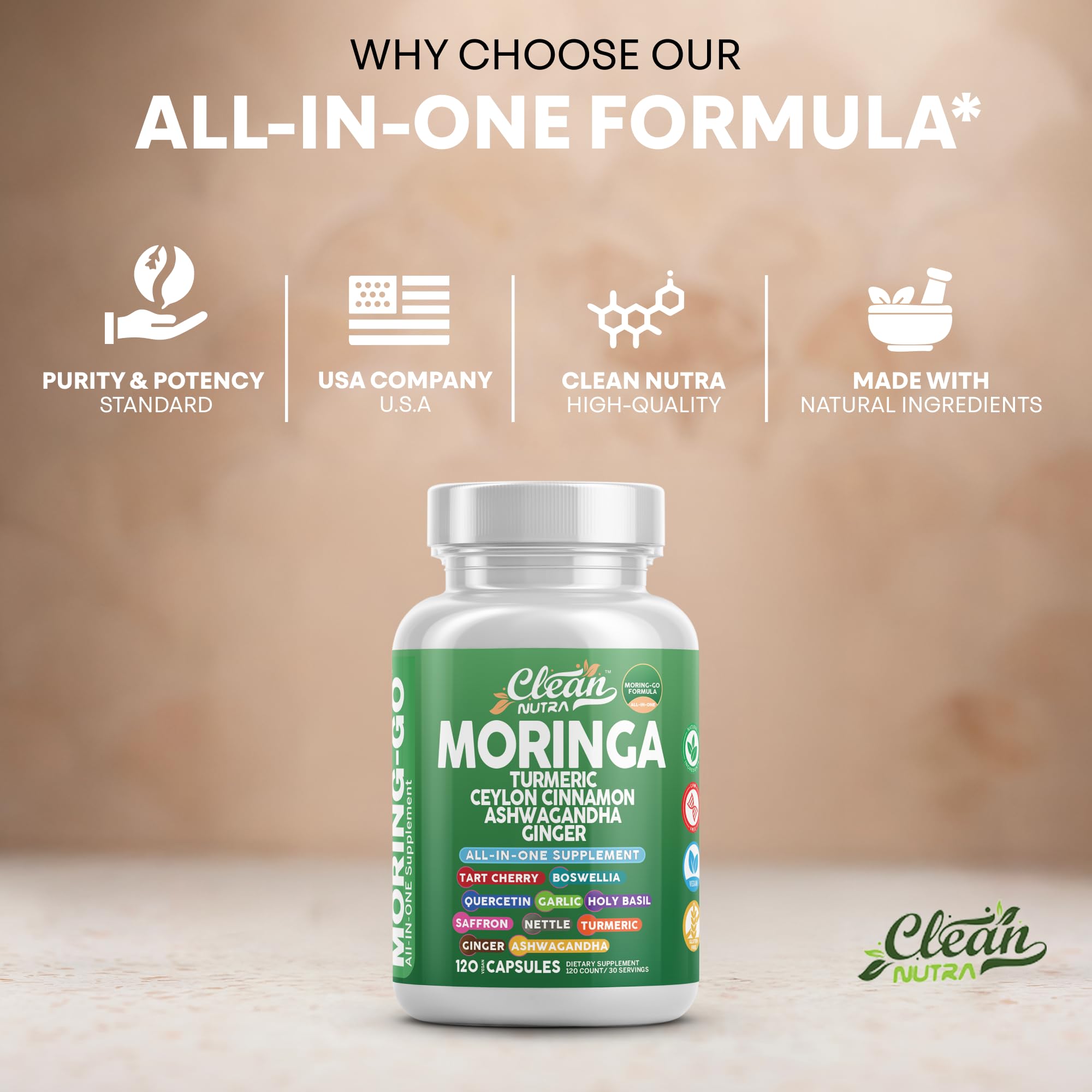 Clean Nutra Moring-Go ingredients round-up highlights moringa, turmeric, ginger